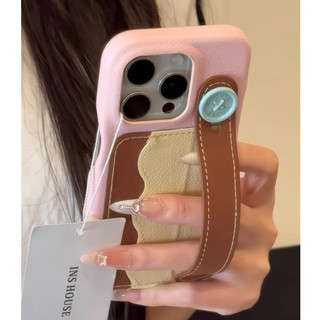 Hàn Quốc Ghép Màu Hồng Xanh Lá Cây Wrsitband Khe Cắm Thẻ Túi Da PU Ốp Điện Thoại Cho iPhone 16Promax 15Promax 13 14 Pro Max Chống Sốc Bảo Vệ Toàn Diện Nữ Vỏ Di Động