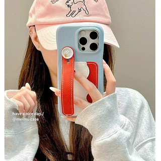 Hàn Quốc Ghép Màu Hồng Xanh Lá Cây Wrsitband Khe Cắm Thẻ Túi Da PU Ốp Điện Thoại Cho iPhone 16Promax 15Promax 13 14 Pro Max Chống Sốc Bảo Vệ Toàn Diện Nữ Vỏ Di Động