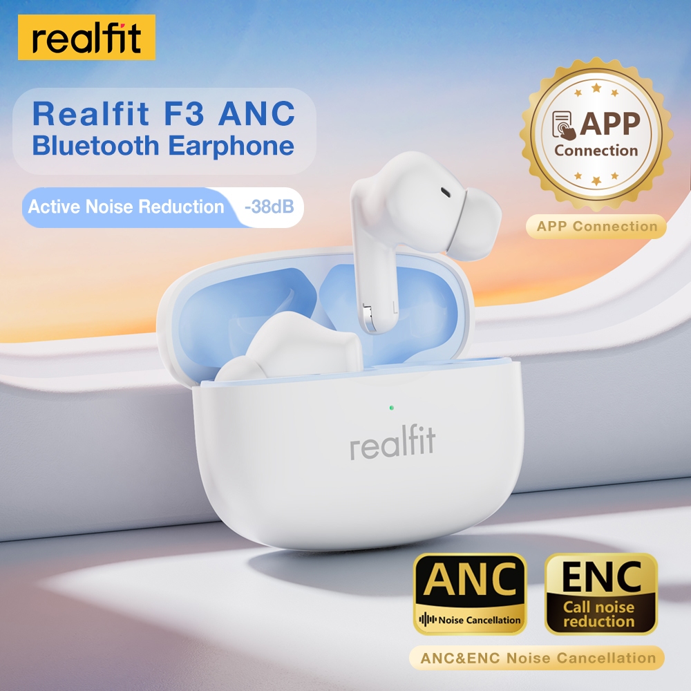 [Điều khiển ứng dụng] Tai nghe Bluetooth Realfit F3 ANC khử tiếng ồn Tai nghe nhét tai TWS có Mic 360° Âm thanh không gian IPX5 Điện tử chống nước