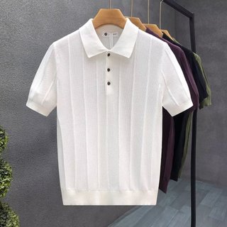 Mercerized Cotton Ice Silk Dệt Kim Áo polo Nam Slim-fit Ngắn Tay Áo Ve Áo Bảo Hộ Lao Động t-