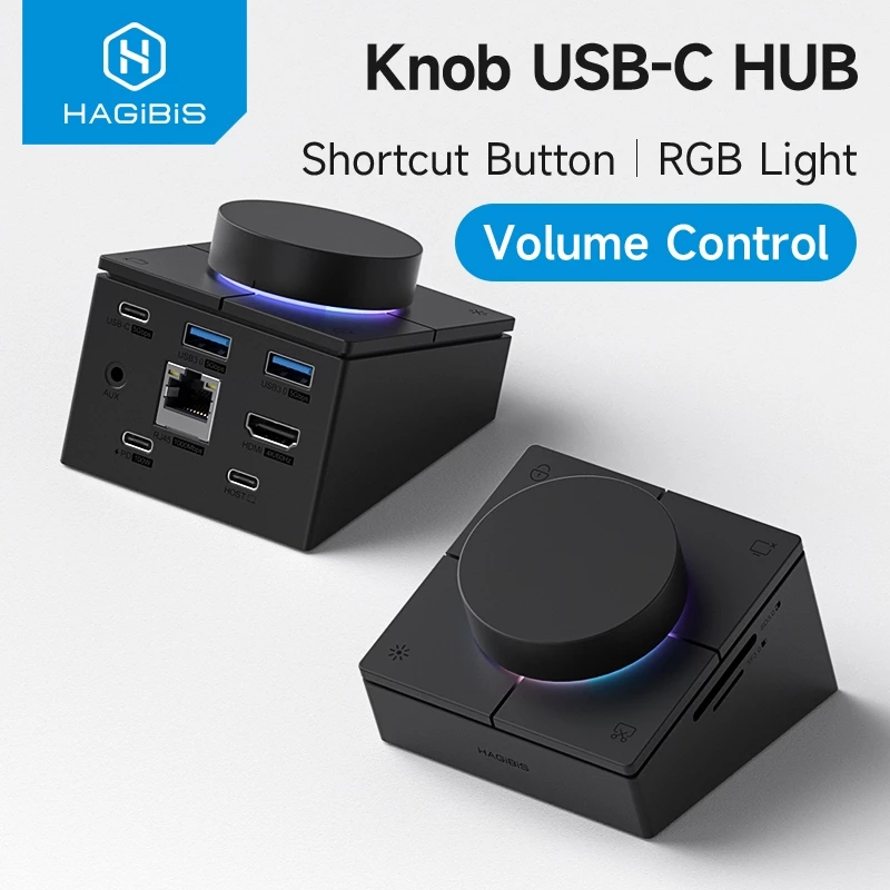 Hagibis Knob USB C Hub Với 4K60Hz HDMI 100W PD Nút bấm tắt Type-C Docking Station Điều chỉnh âm lượng Bộ điều khiển máy tính để bàn cho Macbook Win Laptop — ảnh 1