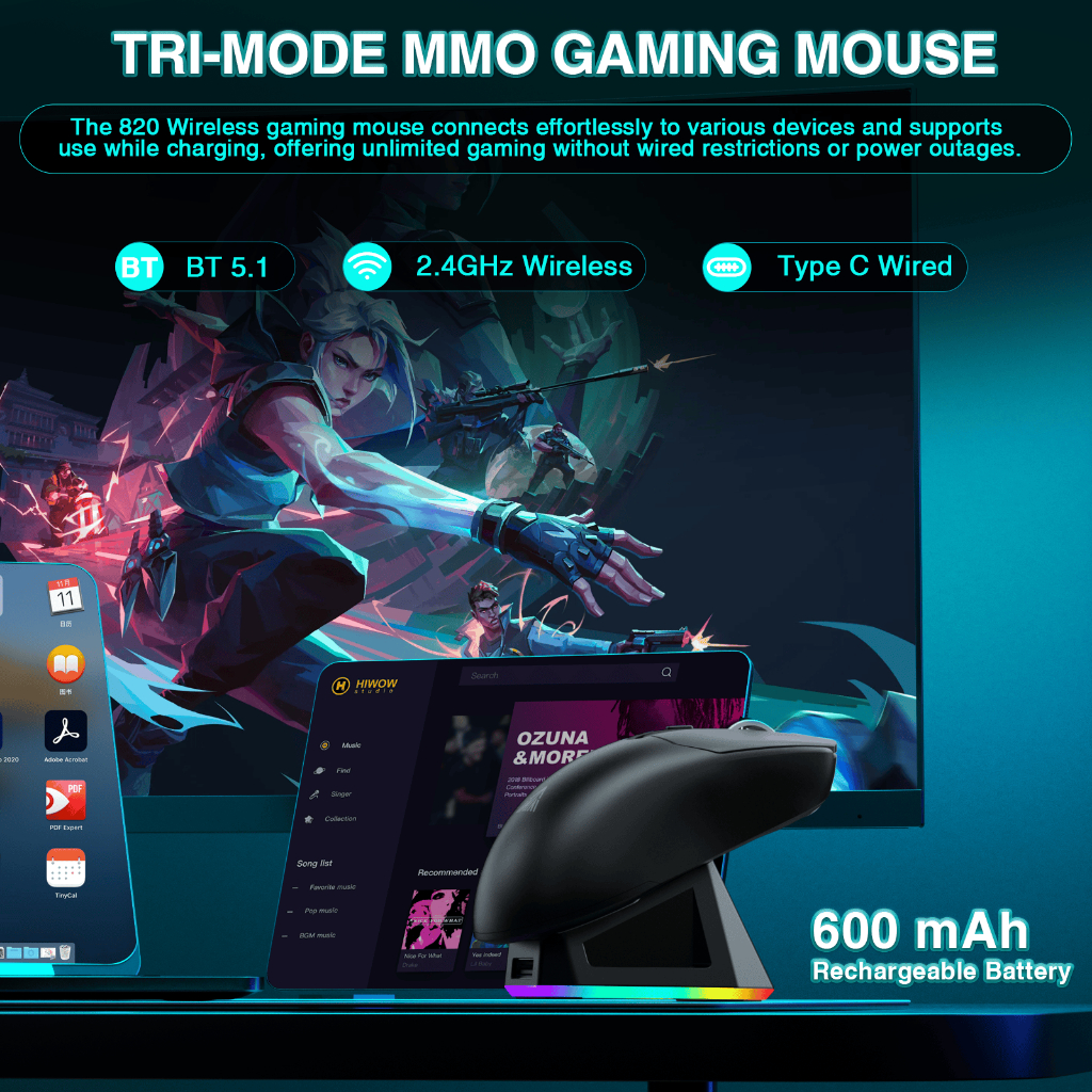 Chuột không dây SOLAKA SM820 Bluetooth / 2.4G / USB-C 24000 DPI 600mAh Sạc nhanh RGB Dock 62g Chuột nhẹ | BigBuy360 - bigbuy360.vn