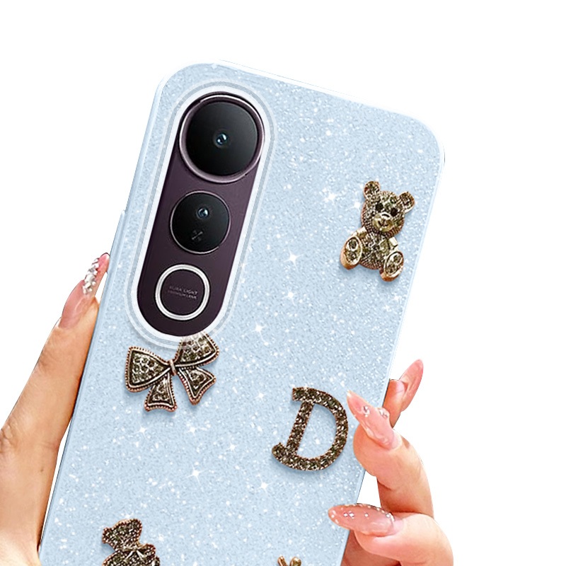 YBD Mới IMD Lấp Lánh Bột Điện Thoại Vivo V60 Lite Y200 Y300 V50 Lite V50E 5G V40 Lite Y31 Y21D Nơ Kim Loại Ba Chiều Có Hương Thơm Gấu Nhỏ