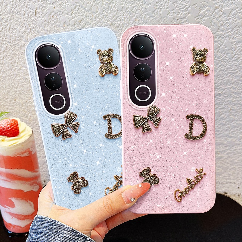 YBD Mới IMD Lấp Lánh Bột Điện Thoại Vivo V60 Lite Y200 Y300 V50 Lite V50E 5G V40 Lite Y31 Y21D Nơ Kim Loại Ba Chiều Có Hương Thơm Gấu Nhỏ