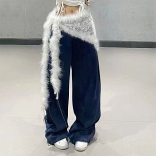 Asdfger Mềm Sang Trọng Thắt Lưng, Y2K Siêu Mềm Punk Lông, Quần Jeans Trang Trí Dạo Phố Phụ Kiện Khiêu Vũ Lông Tơ Ấm Áp Hiphop Quần Jean