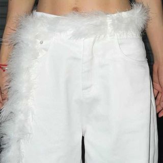 Asdfger Mềm Sang Trọng Thắt Lưng, Y2K Siêu Mềm Punk Lông, Quần Jeans Trang Trí Dạo Phố Phụ Kiện Khiêu Vũ Lông Tơ Ấm Áp Hiphop Quần Jean