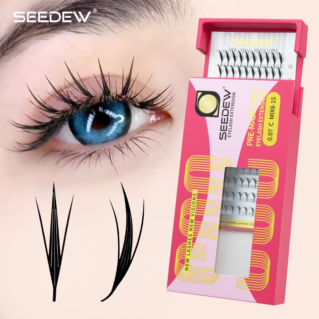 SEEDEW Manga Pre-made MicroSpire Mi Ghép Nhanh Tự Nhiên Mỏng Spire Lông Mi Giả Mới Nâng Cấp