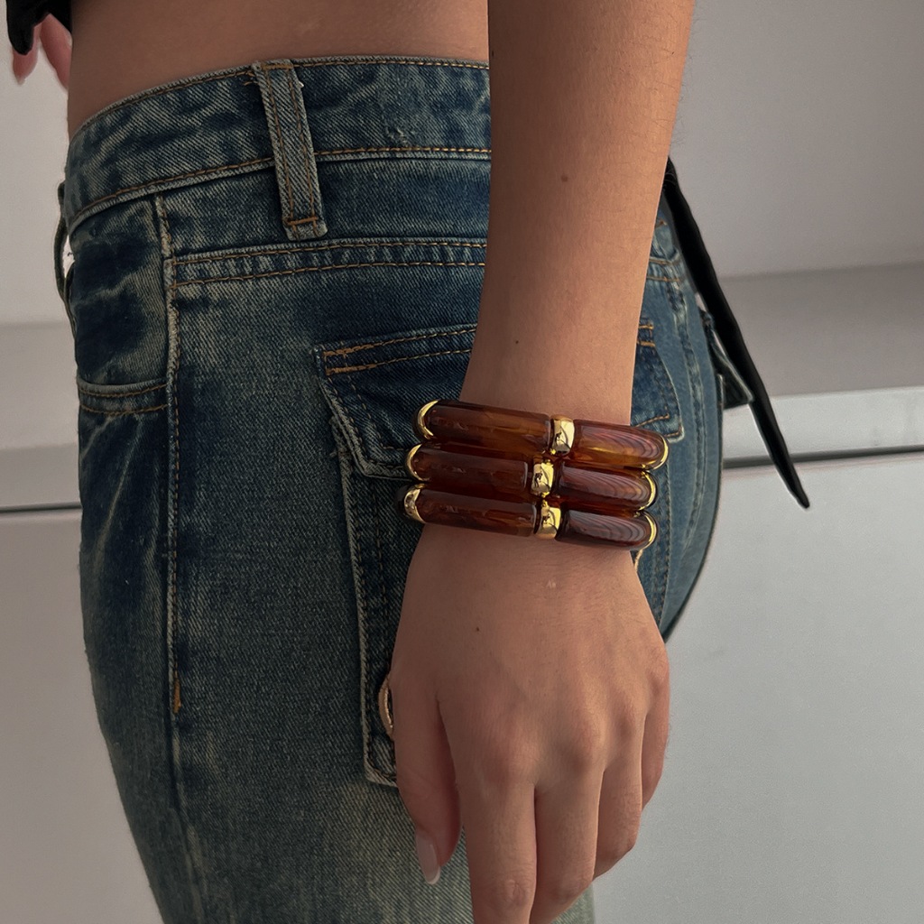 Châu Âu Mỹ Bohemian Thời Trang Ánh Sáng Sang Trọng ins Phong Cách Đính Hạt Vòng Tay Đàn Hồi Bộ Đảo Kỳ Nghỉ Phong Cách Vòng Tay Tre