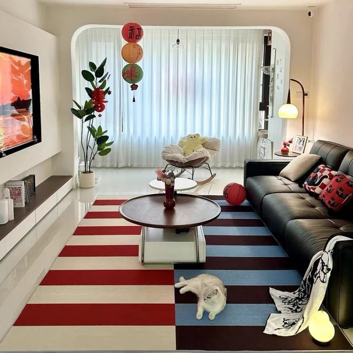 Thảm trải sàn phòng khách,pha lê nhung,Thảm phòng khách họa tiết chắp vá đơn giản theo phong cách retro,Kích thước 80*120 cm đến 120*160cm.Hấp thụ nướ – 3