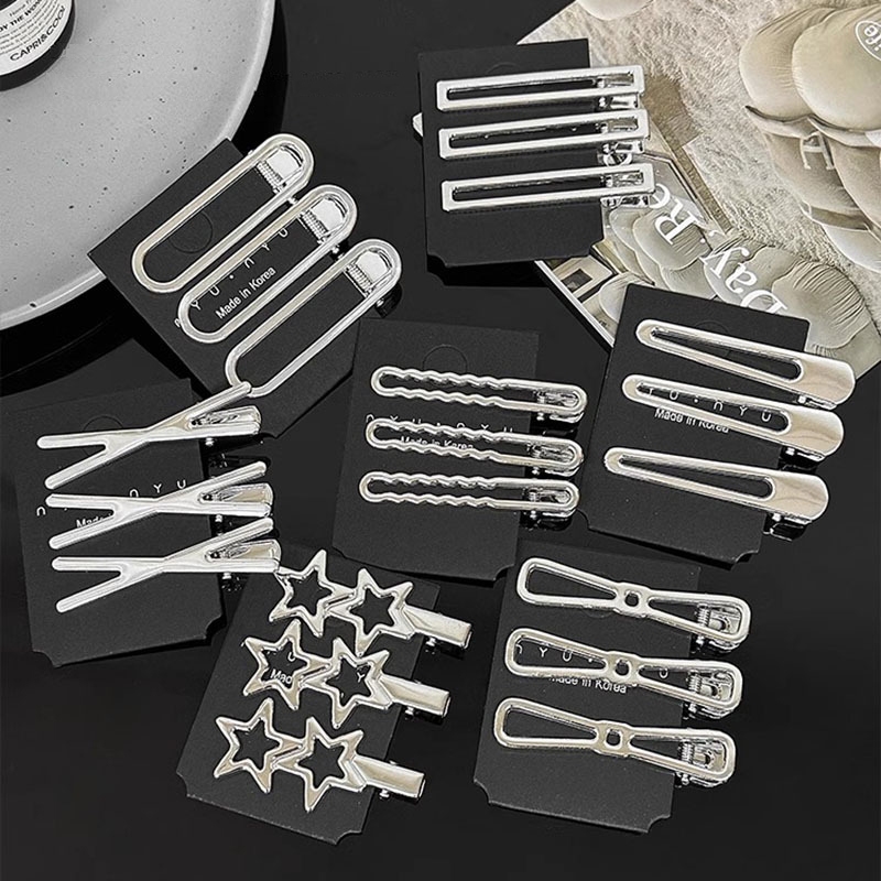Bộ 3 Kẹp Tóc Nữ Kim Loại Bạc Thời Trang Cho Quà Tặng Ngày Lễ