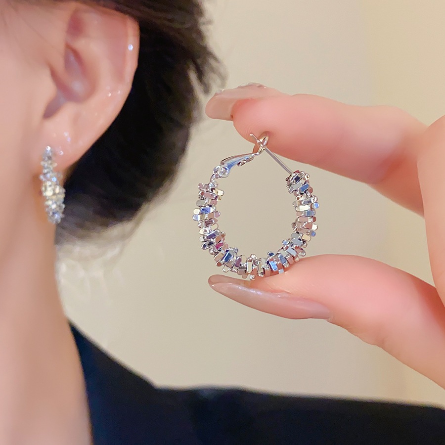 [Jewbeauty] Bông tai đính bạc không đều kim bạc phong cách cổ điển đơn giản thời trang bông tai cao cấp