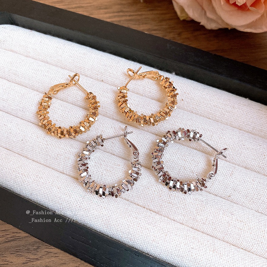 [Jewbeauty] Bông tai đính bạc không đều kim bạc phong cách cổ điển đơn giản thời trang bông tai cao cấp