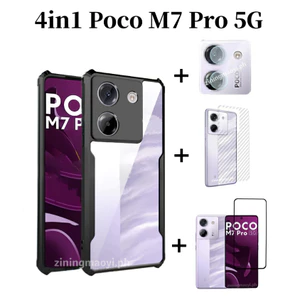 Ốp điện thoại di động chống rơi 4IN1 Poco M7 Pro 5G cho Poco M6 Pro X6 Pro Kính cường lực bảo vệ màn hình và phim mặt sau phim ống kính