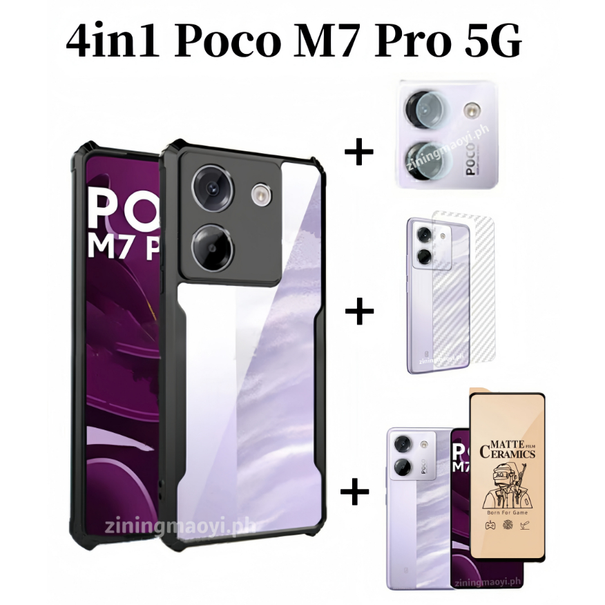 Ốp điện thoại di động chống rơi 4IN1 Poco M7 Pro 5G cho Poco M6 Pro X6 Pro Phim gốm bảo vệ màn hình và phim mặt sau phim ống kính