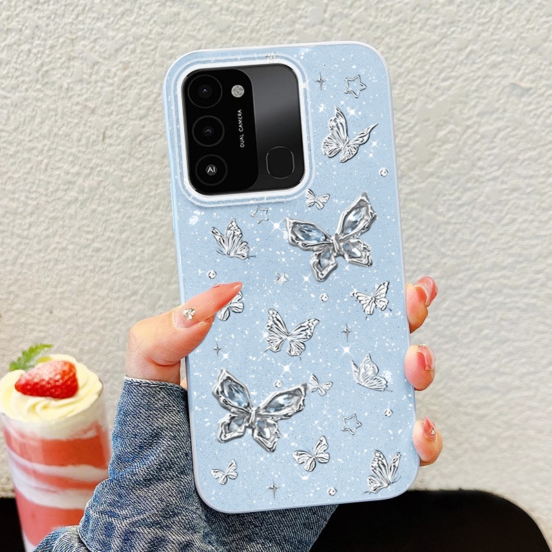 Ốp Điện Thoại YBD INS Cho Tecno Spark Go 2022 Spark 8C KG5k KG5j Full Màn Hình Bướm Bạc