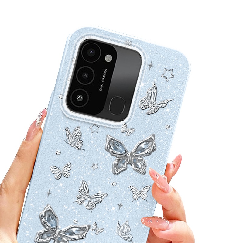 Ốp Điện Thoại YBD INS Cho Tecno Spark Go 2022 Spark 8C KG5k KG5j Full Màn Hình Bướm Bạc