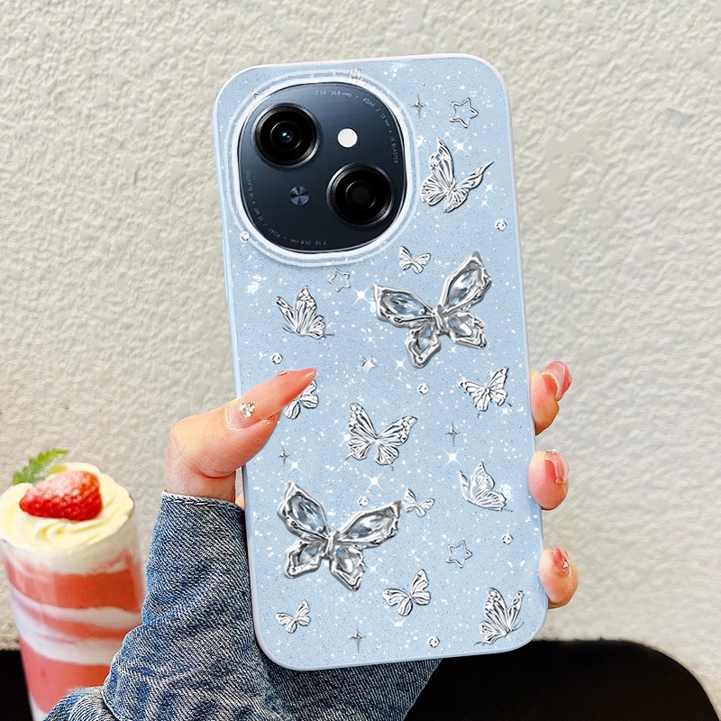 Ốp Điện Thoại YBD INS Cho Tecno Spark 40C Spark Go 1S Spark Go 1 Spark Go 2025 Pop 9 4G KL4h Full Màn Hình Bướm Bạc