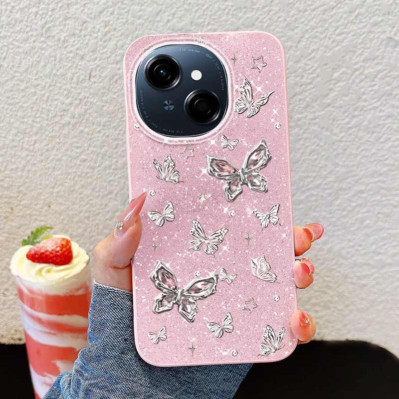 Ốp Điện Thoại YBD INS Cho Tecno Spark 40C Spark Go 1S Spark Go 1 Spark Go 2025 Pop 9 4G KL4h Full Màn Hình Bướm Bạc