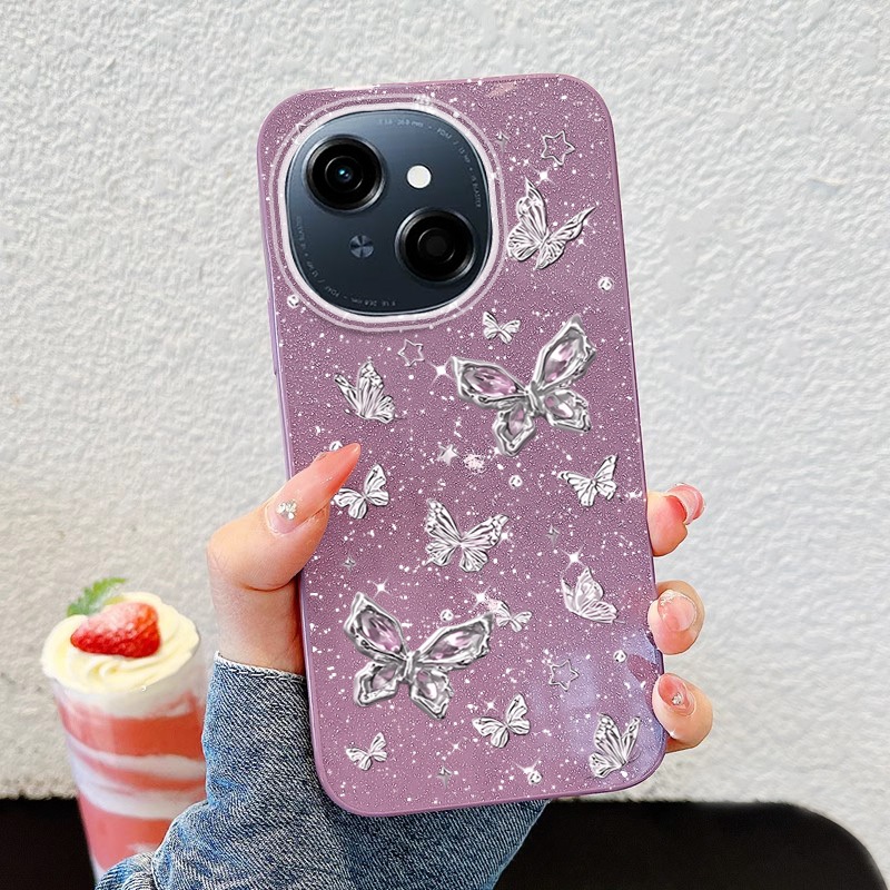 Ốp Điện Thoại YBD INS Cho Tecno Spark 40C Spark Go 1S Spark Go 1 Spark Go 2025 Pop 9 4G KL4h Full Màn Hình Bướm Bạc
