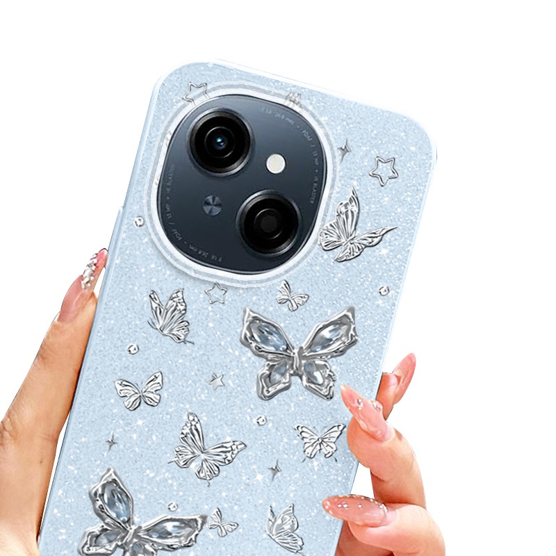 Ốp Điện Thoại YBD INS Cho Tecno Spark 40C Spark Go 1S Spark Go 1 Spark Go 2025 Pop 9 4G KL4h Full Màn Hình Bướm Bạc