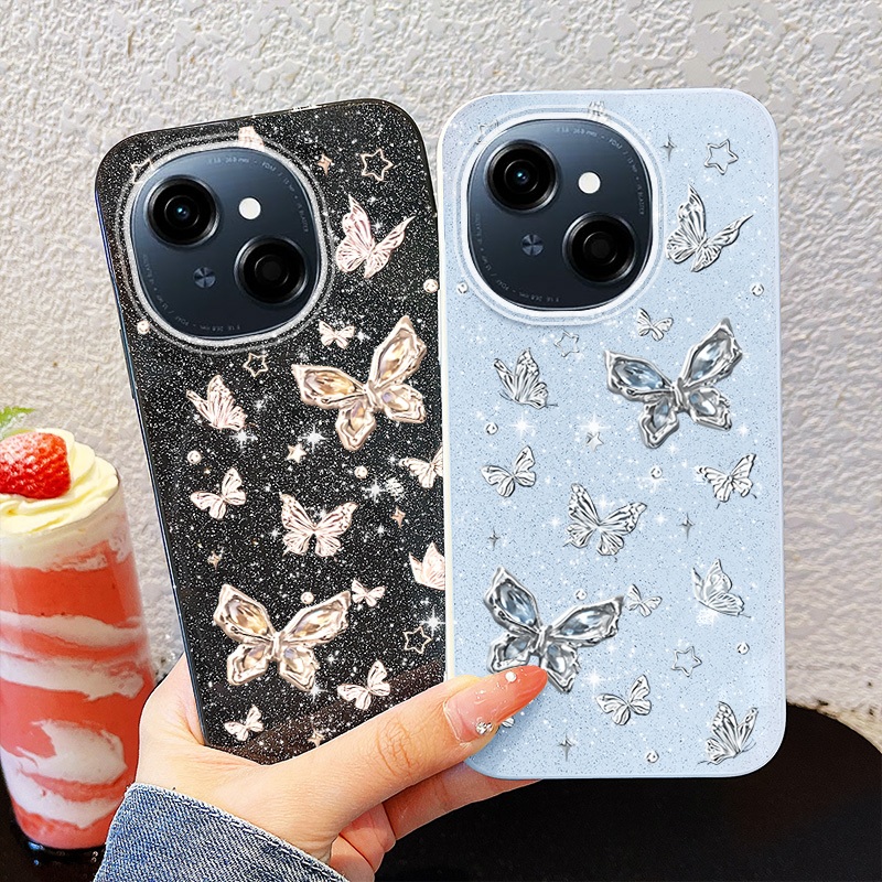 Ốp Điện Thoại YBD INS Cho Tecno Spark 40C Spark Go 1S Spark Go 1 Spark Go 2025 Pop 9 4G KL4h Full Màn Hình Bướm Bạc