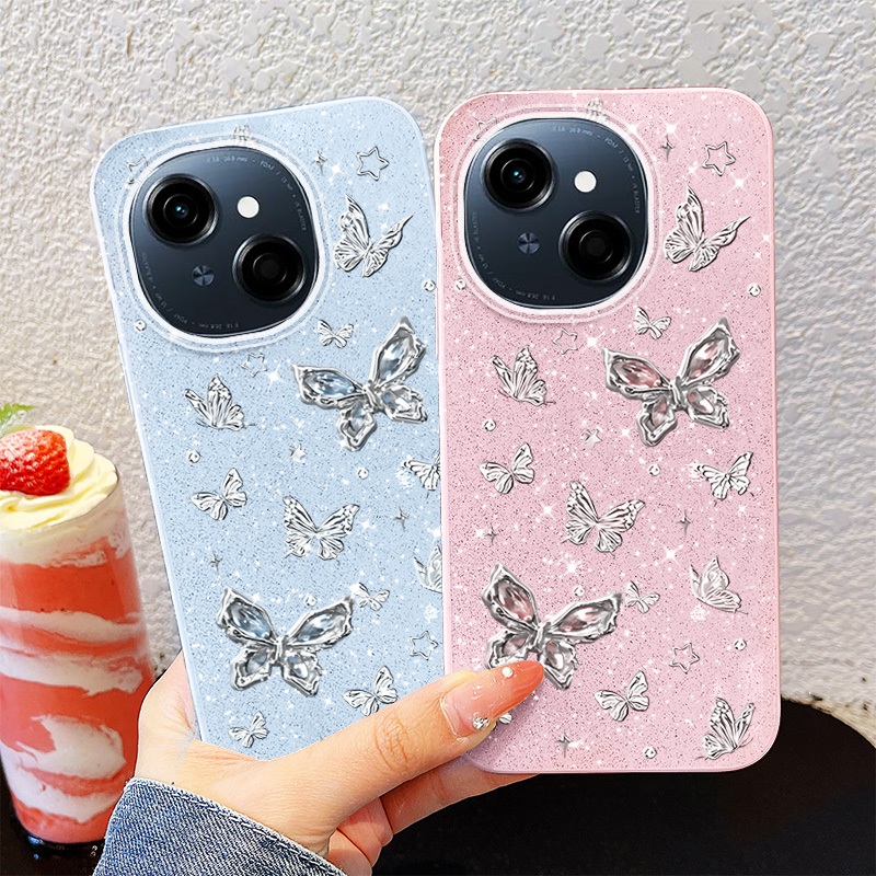 Ốp Điện Thoại YBD INS Cho Tecno Spark 40C Spark Go 1S Spark Go 1 Spark Go 2025 Pop 9 4G KL4h Full Màn Hình Bướm Bạc