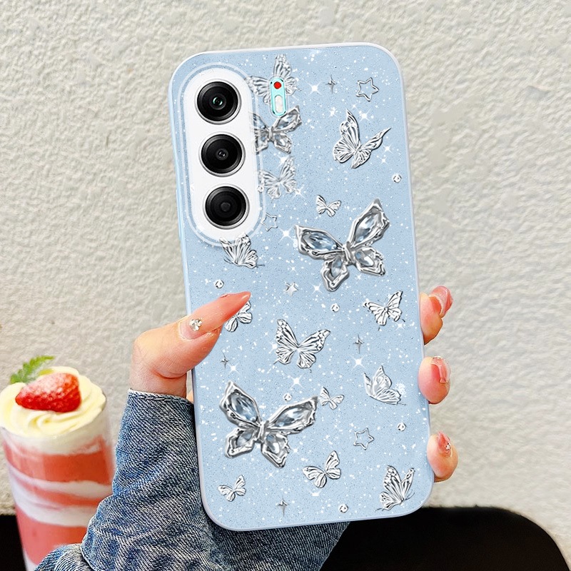 Ốp Điện Thoại YBD INS Cho Tecno Camon 40 Pro 5G 4G CM5 CM6 CM7 Bướm Bạc Toàn Màn Hình