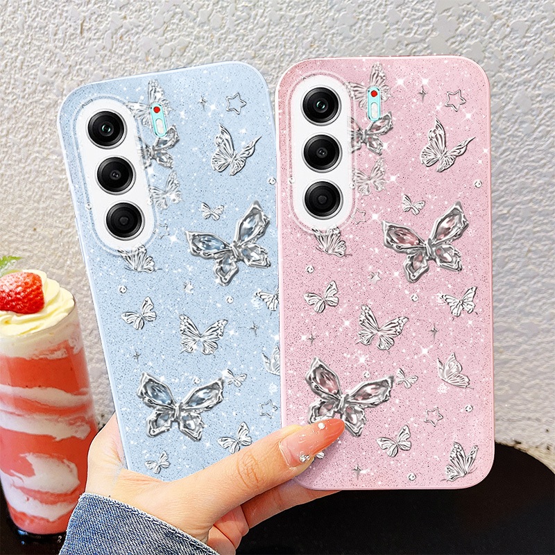 Ốp Điện Thoại YBD INS Cho Tecno Camon 40 Pro 5G 4G CM5 CM6 CM7 Bướm Bạc Toàn Màn Hình