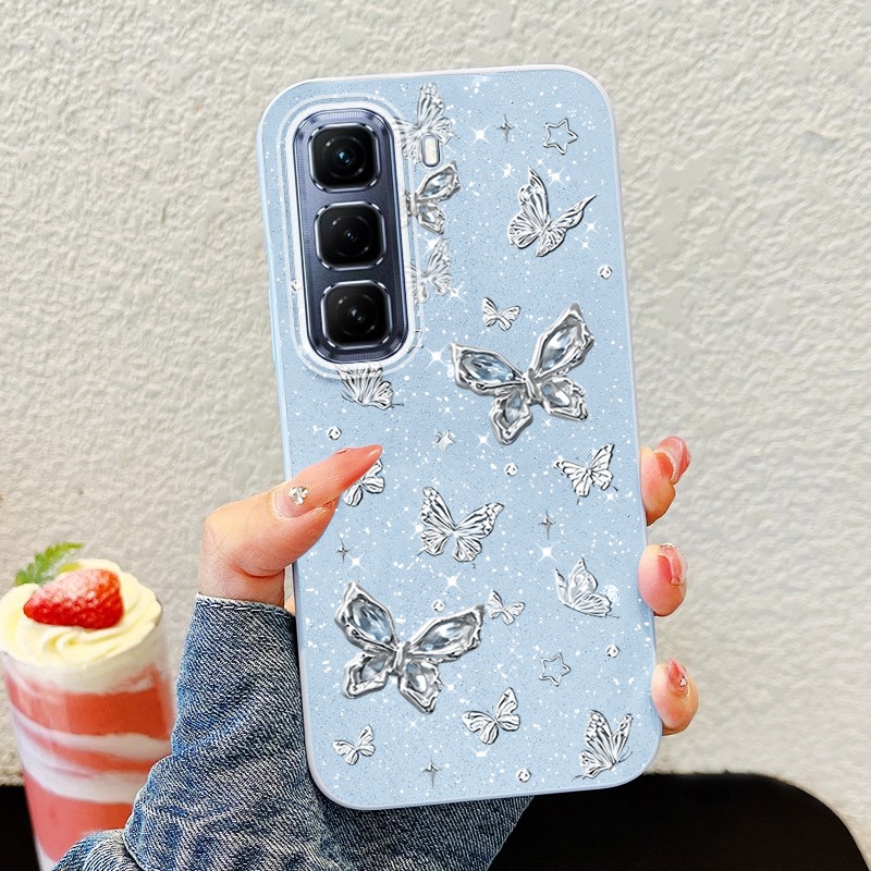 Ốp Điện Thoại YBD INS Cho infinix Hot 60i Hot 60 Pro + Hot 50 Pro + X6726 X6728 X6728B X6885 X6886 Bướm Bạc Toàn Màn Hình