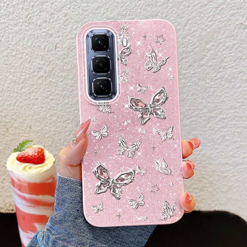 Ốp Điện Thoại YBD INS Cho infinix Hot 60i Hot 60 Pro + Hot 50 Pro + X6726 X6728 X6728B X6885 X6886 Bướm Bạc Toàn Màn Hình