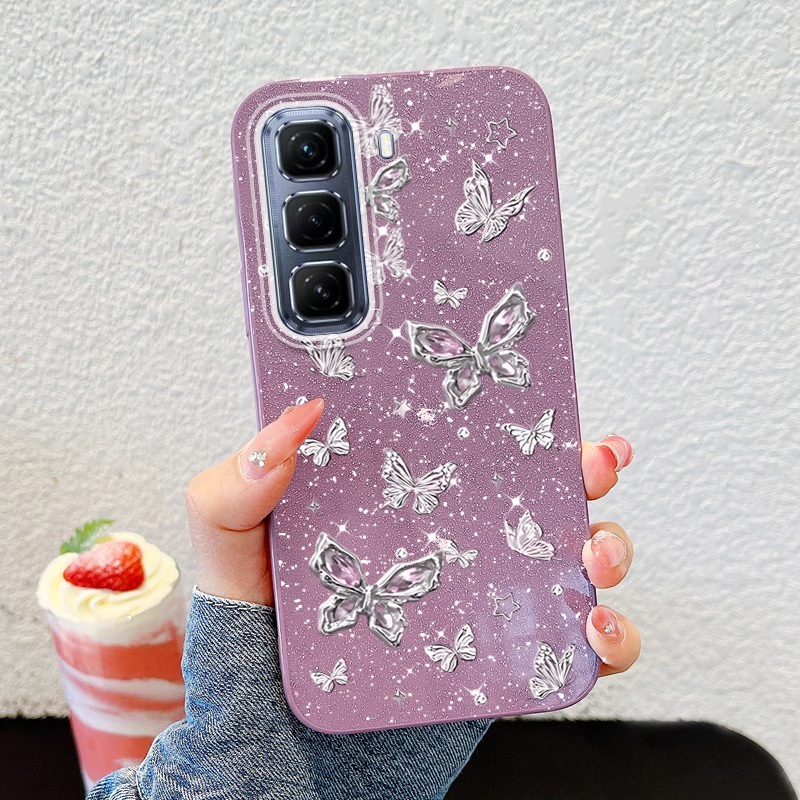 Ốp Điện Thoại YBD INS Cho infinix Hot 60i Hot 60 Pro + Hot 50 Pro + X6726 X6728 X6728B X6885 X6886 Bướm Bạc Toàn Màn Hình