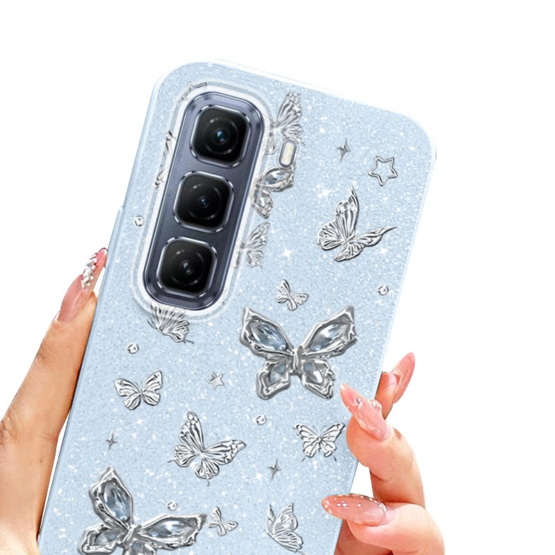 Ốp Điện Thoại YBD INS Cho infinix Hot 60i Hot 60 Pro + Hot 50 Pro + X6726 X6728 X6728B X6885 X6886 Bướm Bạc Toàn Màn Hình