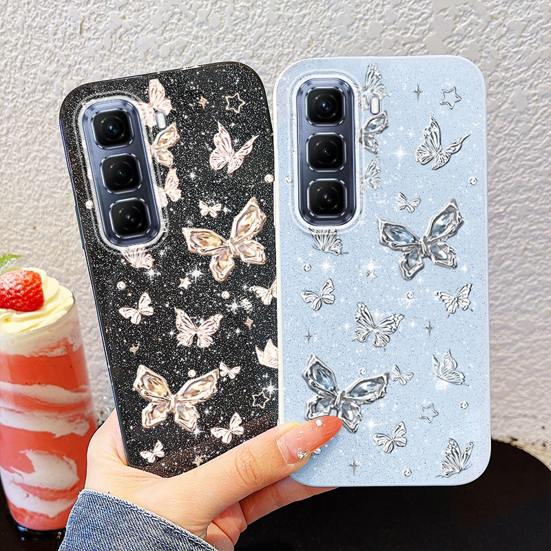 Ốp Điện Thoại YBD INS Cho infinix Hot 60i Hot 60 Pro + Hot 50 Pro + X6726 X6728 X6728B X6885 X6886 Bướm Bạc Toàn Màn Hình