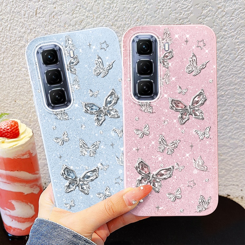 Ốp Điện Thoại YBD INS Cho infinix Hot 60i Hot 60 Pro + Hot 50 Pro + X6726 X6728 X6728B X6885 X6886 Bướm Bạc Toàn Màn Hình