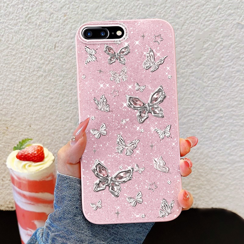 Ốp Điện Thoại YBD INS Cho Iphone 7 Plus 8 Plus XR XS MAX 6 Plus 6S Plus SE 2020 Full Màn Hình Bướm Bạc