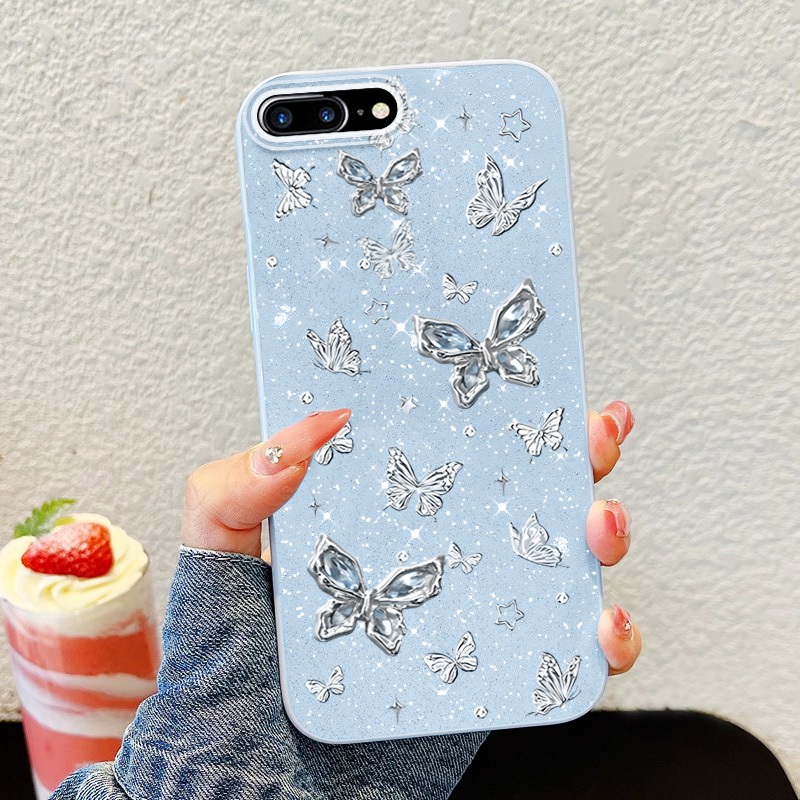 Ốp Điện Thoại YBD INS Cho Iphone 7 Plus 8 Plus XR XS MAX 6 Plus 6S Plus SE 2020 Full Màn Hình Bướm Bạc
