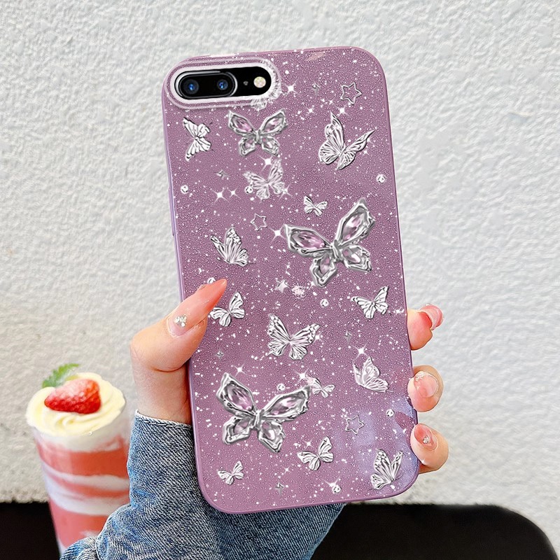 Ốp Điện Thoại YBD INS Cho Iphone 7 Plus 8 Plus XR XS MAX 6 Plus 6S Plus SE 2020 Full Màn Hình Bướm Bạc