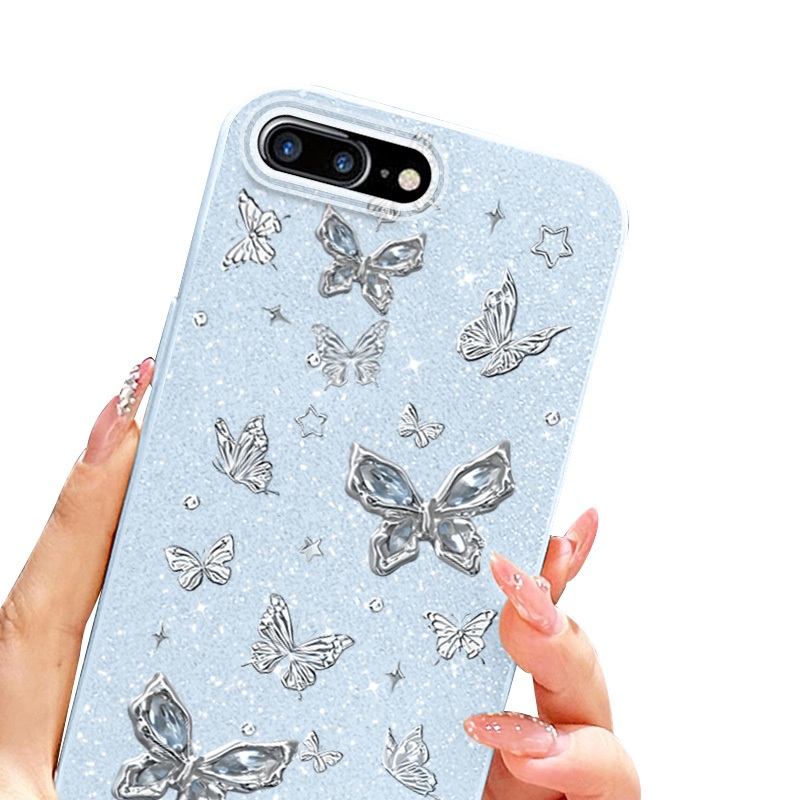 Ốp Điện Thoại YBD INS Cho Iphone 7 Plus 8 Plus XR XS MAX 6 Plus 6S Plus SE 2020 Full Màn Hình Bướm Bạc