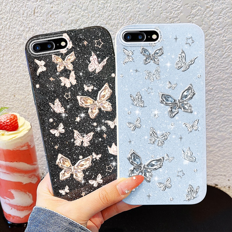 Ốp Điện Thoại YBD INS Cho Iphone 7 Plus 8 Plus XR XS MAX 6 Plus 6S Plus SE 2020 Full Màn Hình Bướm Bạc