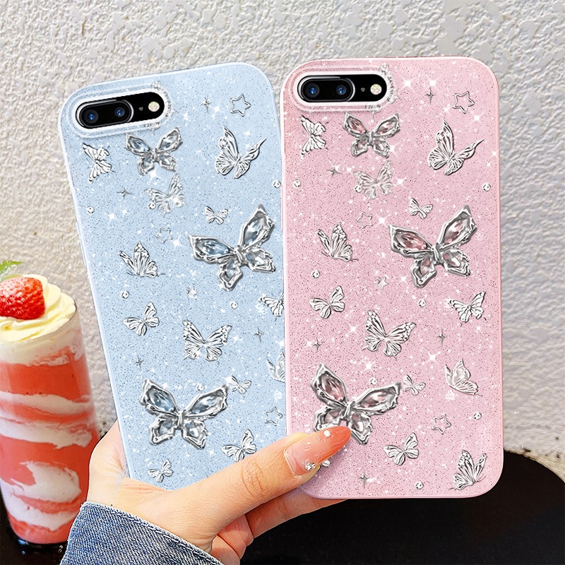 Ốp Điện Thoại YBD INS Cho Iphone 7 Plus 8 Plus XR XS MAX 6 Plus 6S Plus SE 2020 Full Màn Hình Bướm Bạc