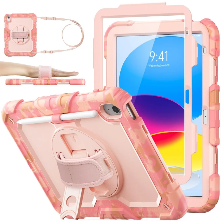 Ốp lưng NEOMIXX dành cho Apple iPad (A16) thế hệ 11/10/9/8/7/6/5 kích thước 11''/10.9''/10.2"/9.7", ốp iPad Mini 8.3" 7.9", iPad Air 13"/11"/10.9"/10.5", vỏ iPad Pro 12.9" kèm miếng dán màn hình, dây 