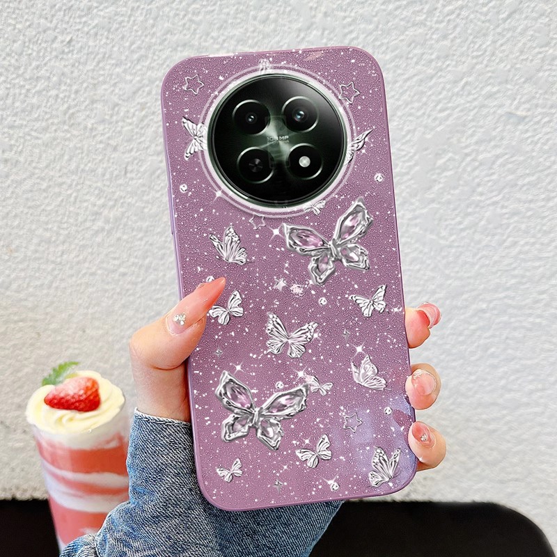 Ốp Điện Thoại YBD INS Cho OPPO Realme 12 5G Realme 12X 5G Realme 13 5G Full Màn Hình Bướm Bạc