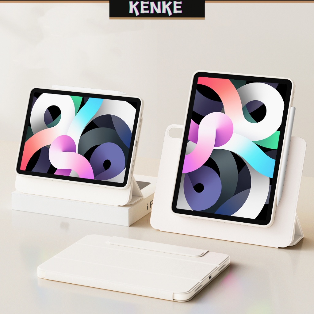 KENKE Vỏ iPad 3 trong 1, vỏ acrylic trong suốt có thể tháo rời cho ipad Air pro 11 inch 13" 2024 2025 ipad mini 6 mini 7 (2020/2021/2022) pro 12.9 ốp ipad gen 10 7 8 9 Air 4 Air 5 xoay 360° hút nam châm, ngang và khung hỗ trợ，ipad case cover