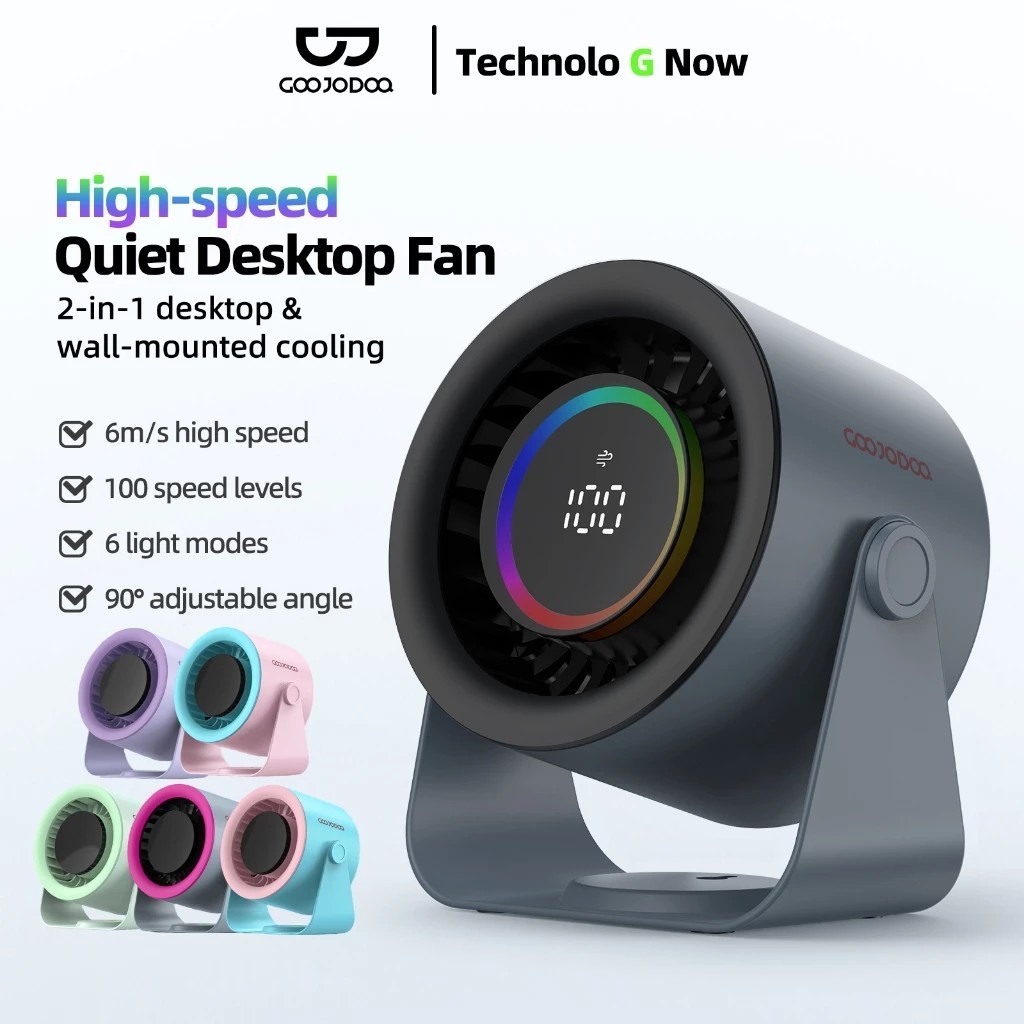 GOOJODOQ 2025 Quạt tốc độ cao để bàn 2 trong 1 mới Quạt gió 100 tốc độ Màn hình kỹ thuật số LED quạt turbo có thể điều chỉnh Đèn chiếu sáng RGB