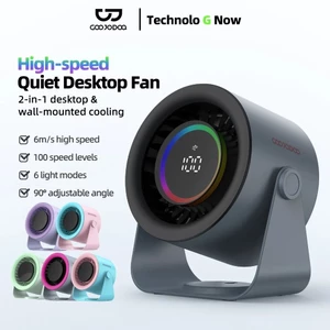 GOOJODOQ 2025 Quạt tốc độ cao để bàn 2 trong 1 mới Quạt gió 100 tốc độ Màn hình kỹ thuật số LED quạt turbo có thể điều chỉnh Đèn chiếu sáng RGB