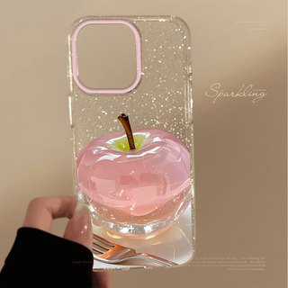 Crystal Apple Ins Nhật Bản Hàn Quốc Vỏ Bling Lấp Lánh Cao Cấp Cho iPhone 11 16 16E 15 14 13 12 Pro Xs Max XR X 7 8 Plus SE Vỏ Điện Thoại TPU Mềm Ốp Lưng Bảo Vệ HD Clear Cover