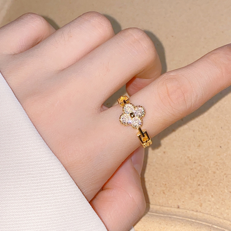 Nhẫn cỏ ba lá Zircon sành điệu dành cho nữ có khả năng mở có thể điều chỉnh