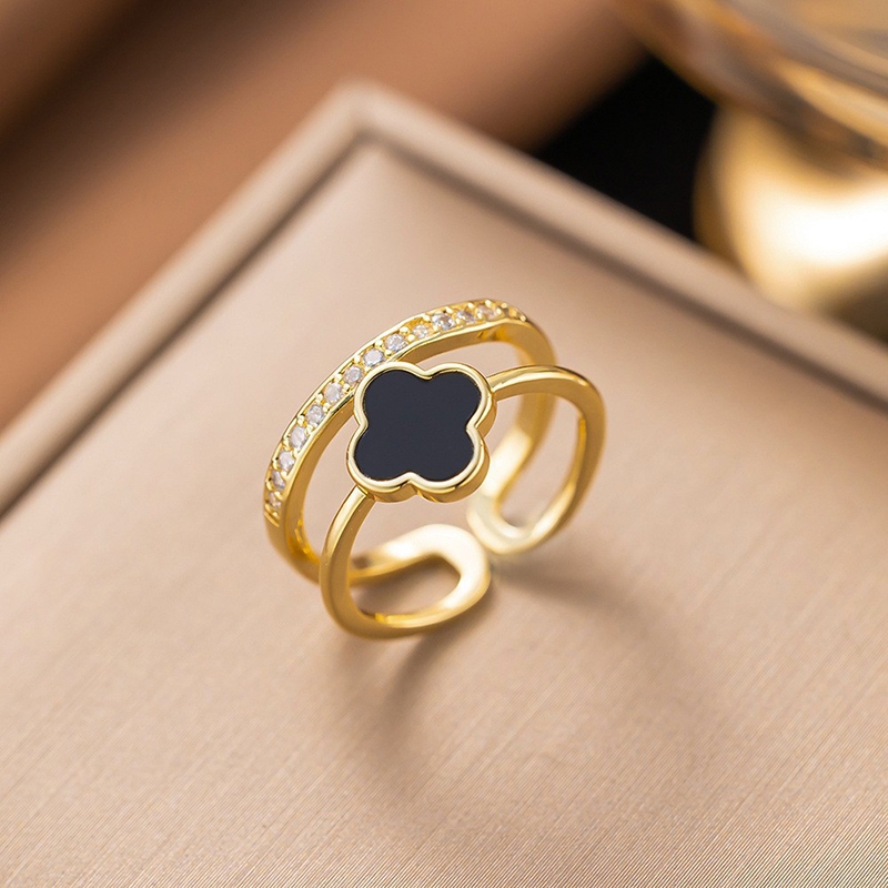 Nhẫn cỏ ba lá Zircon sành điệu dành cho nữ có khả năng mở có thể điều chỉnh