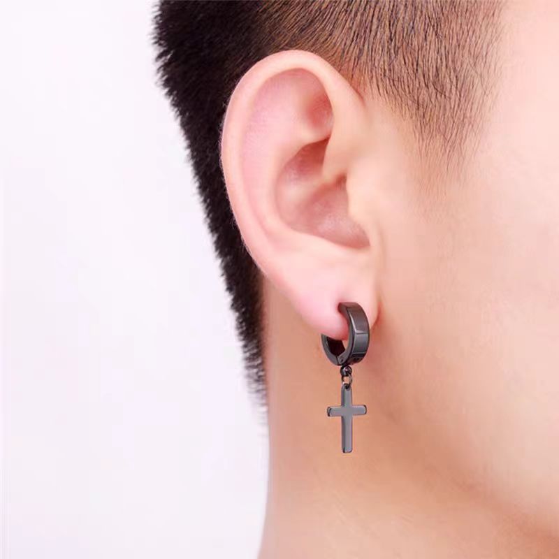 Bông tai chữ thập bằng thép titan đơn giản dành cho nam không phai Không xỏ lỗ Kẹp tai