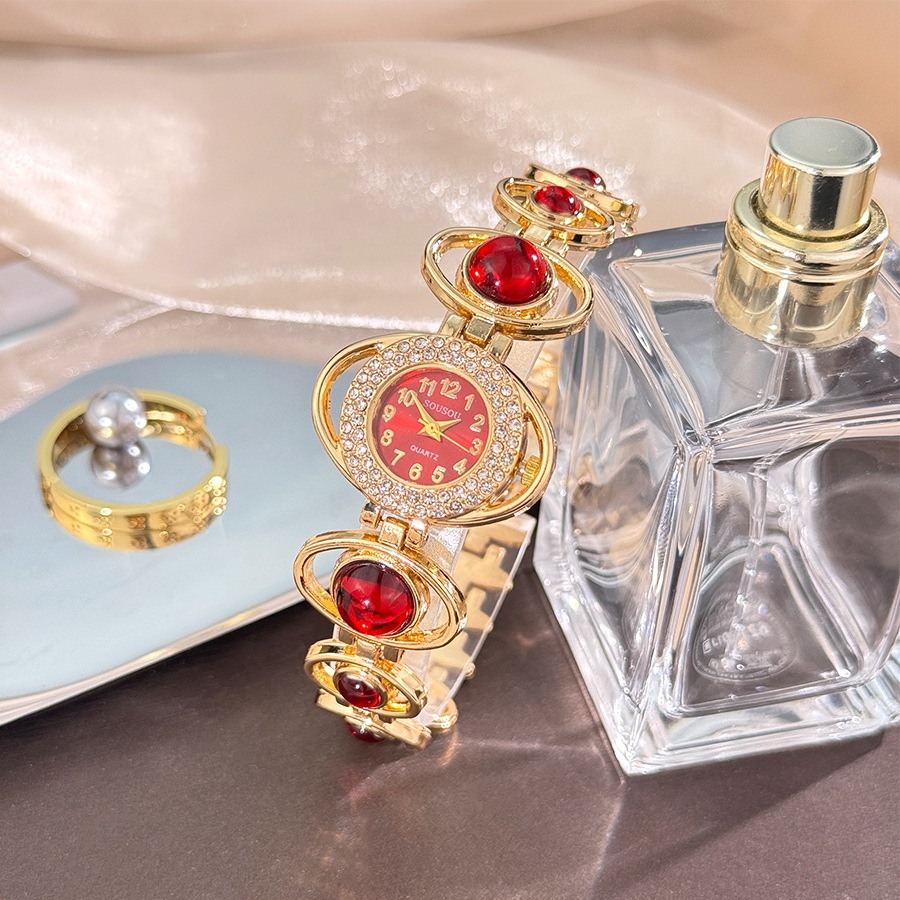 Đồng hồ nữ Thời trang kỹ thuật số dát đá sang trọng Đồng hồ nữ Tính khí Vòng tay đơn giản Trang trí hình tinh vân Đồng hồ thạch anh nữ